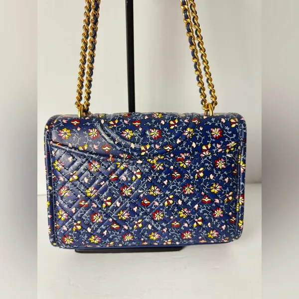 Tory Burch Fleming Printed Small Convertible Shoulder Bag Blue Wild Pansy - Image 7