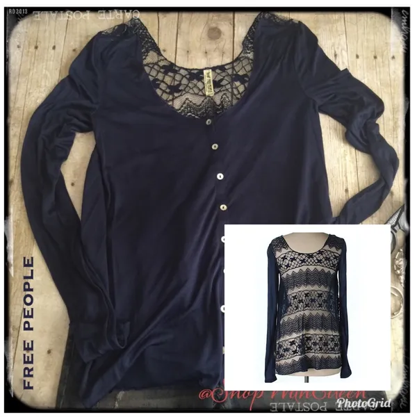 free people NAVY lace Button up top/cardigan - Image 2