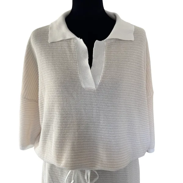 Lightweight‎ Knit 2 Piece Polo Top and Shorts Set Cream White Loungewear/ Resort - Image 2