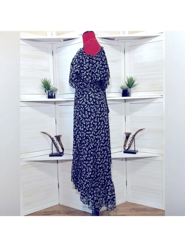 Misa Los Angeles Floral Dress chiffon boho Ruffle off-shoulder fairy festival XS - Image 4