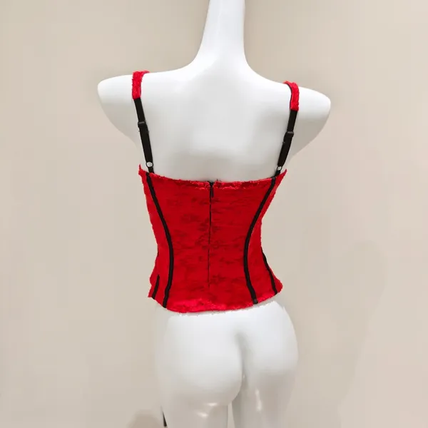 Others Follow Red Textured Wide Strap Corset Top - Image 4