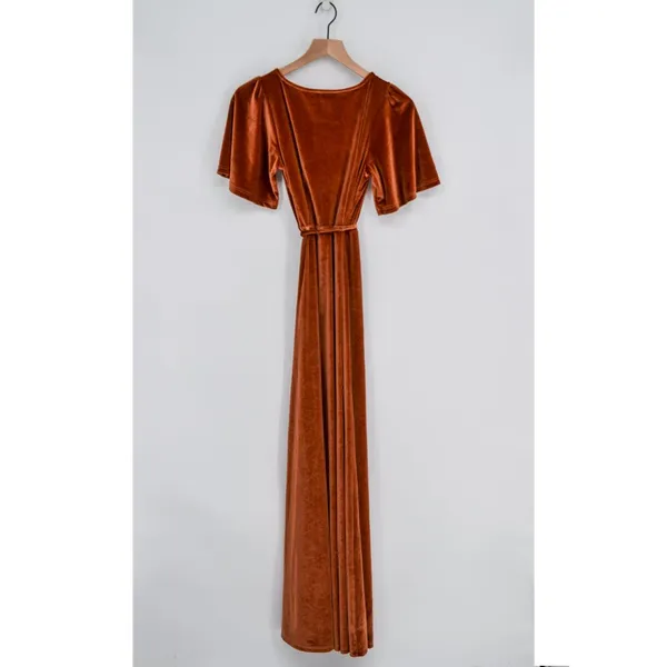 Baltic Born Meghan Velvet Wrap Maxi Dress Womens XS Spice Brown Bridesmaid Party - Image 3