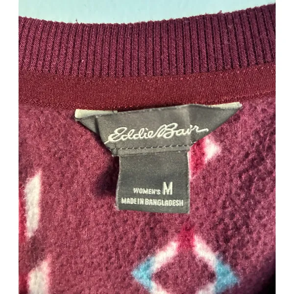 Eddie Bauer Fleece Top Sweater Crew Neck Medium Aztec Print - Image 5