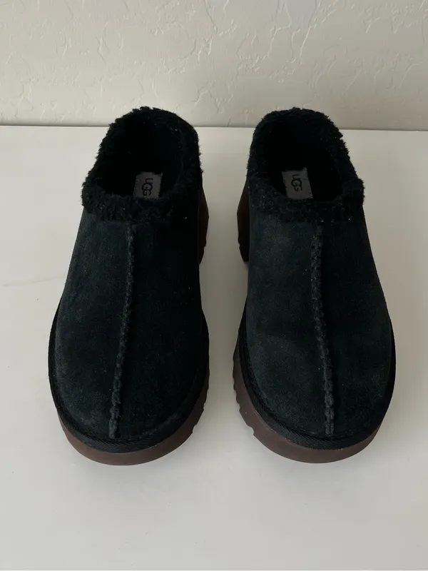 UGG New Heights Platform Cozy Clog Slippers Black Shearling Lined Women’s 9 - Image 3