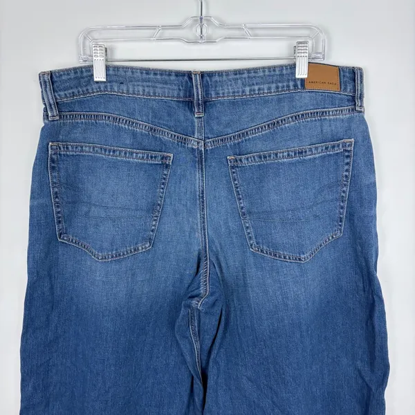 American Eagle Stretch Super High Rise Baggy Wide Leg Jeans Medium Wash Size 18S - Image 6