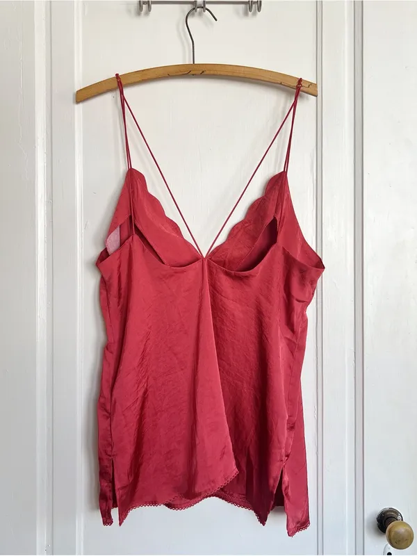 Free People • Sensual Satin Scallop Deep V Cami top tank Burnt Earth rust red - Image 13
