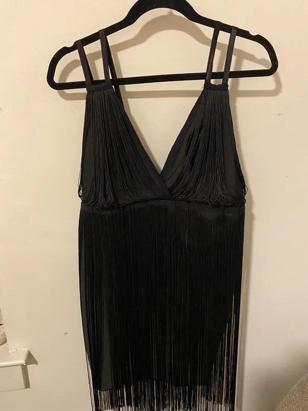 Shake it Out Black Fringe Bandage Mini Dress NWT black - Image 5