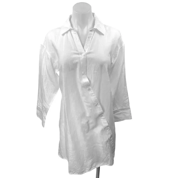 NEW Madewell White Linen Asymmetric Button Up Long Sleeve Mini Shirt Dress XXS - Image 5