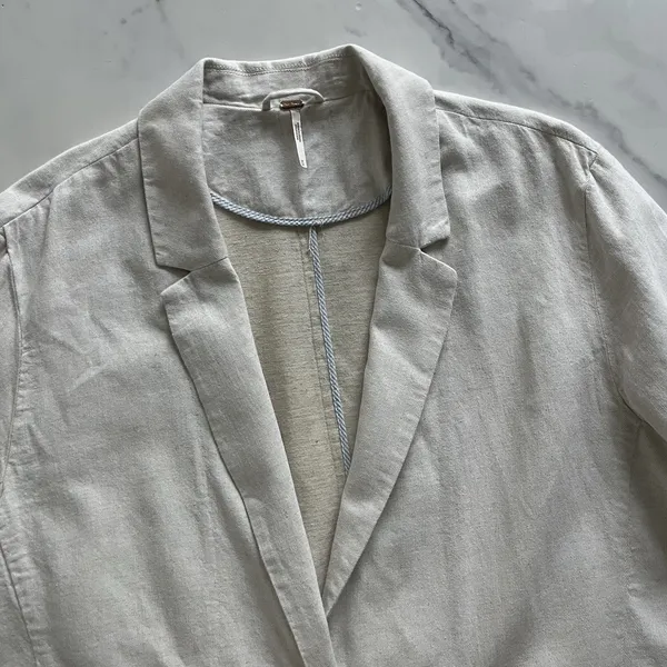 Free People Simply Perfect Linen Blazer Natural Tan Medium Oversized Jacket M - Image 6