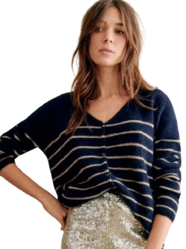 Sezane Women's Barry Cardigan Striped Navy Size XXS - Image 10