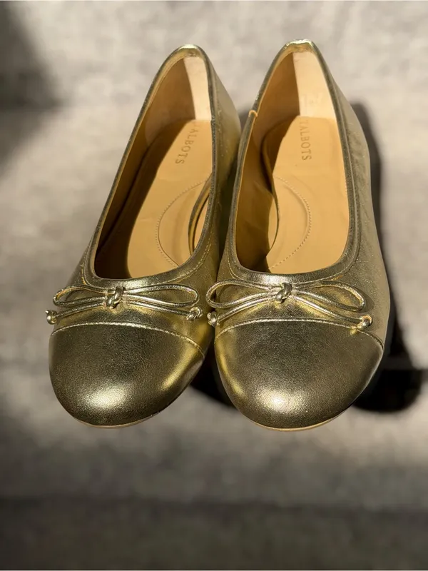 NEW Talbots Blair Metallic Gold Leather Bow Ballet Flats Cap Toe Balletcore - Image 6