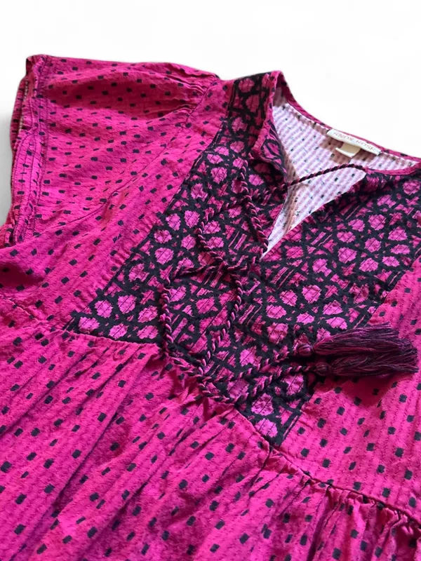 Knox Rose Hot Pink Boho Peasant Top with Black Tassels Size Small - Image 3