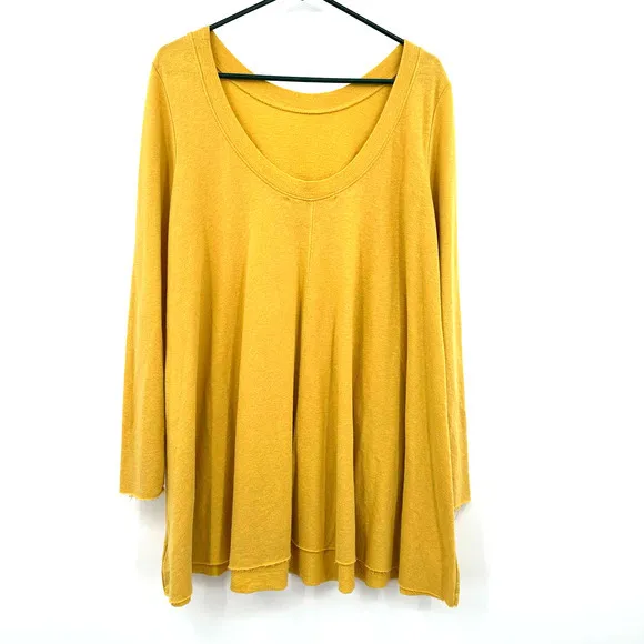 FP Beach Free People size XS/S yellow long sleeve blouse‎ tunic cotton blend - Image 3
