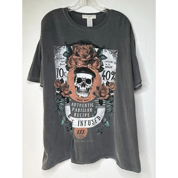 Urban Outfitters Project Social‎ T Gray Skull OS Oversized Floral Paris Grunge - Image 2