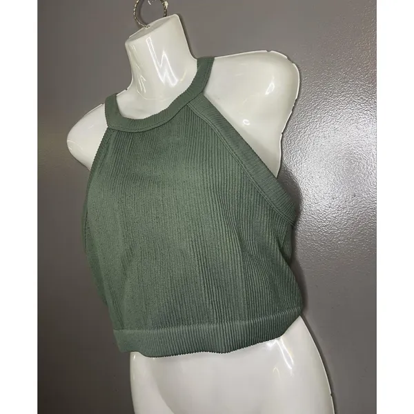 Aerie Tank Top Womens XXL Green Ribbed Halter Cropped Knit Stretch Racerback - Image 3