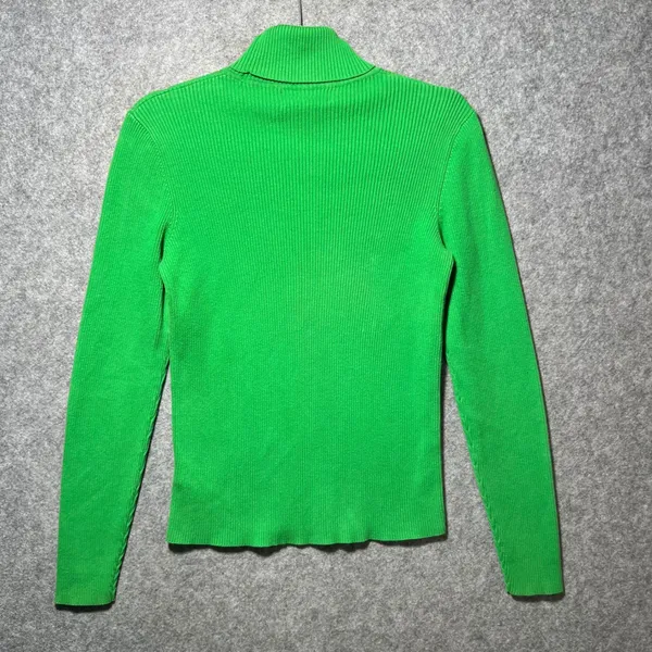 Vintage Lauren Ralph Lauren Green Ribbed Cotton Turtleneck Sweater‎ LRL Logo M - Image 6