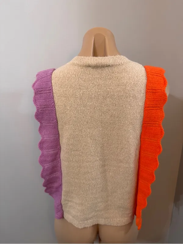 THML Sweater Vest Ruffles Orange Purple Large V Neck - Image 4