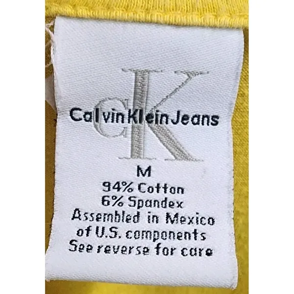 Vintage Calvin Klein Jeans Womens Size M V-Neck Tee Shirt‎ Yellow - Image 3