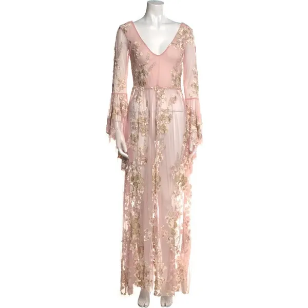LoveShackFancy 0 XS Gown BRIXTON Long Dress Pink sheer Rachael Zoe RHBH Applique - Image 3