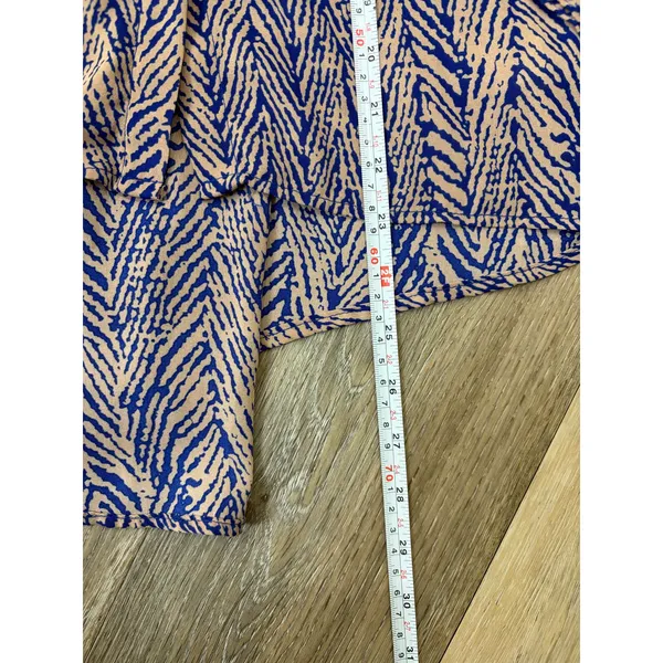 Hazel Hazel Blouse Womens Small Blue Beige Zebra Print High Low Button Back Top - Image 7
