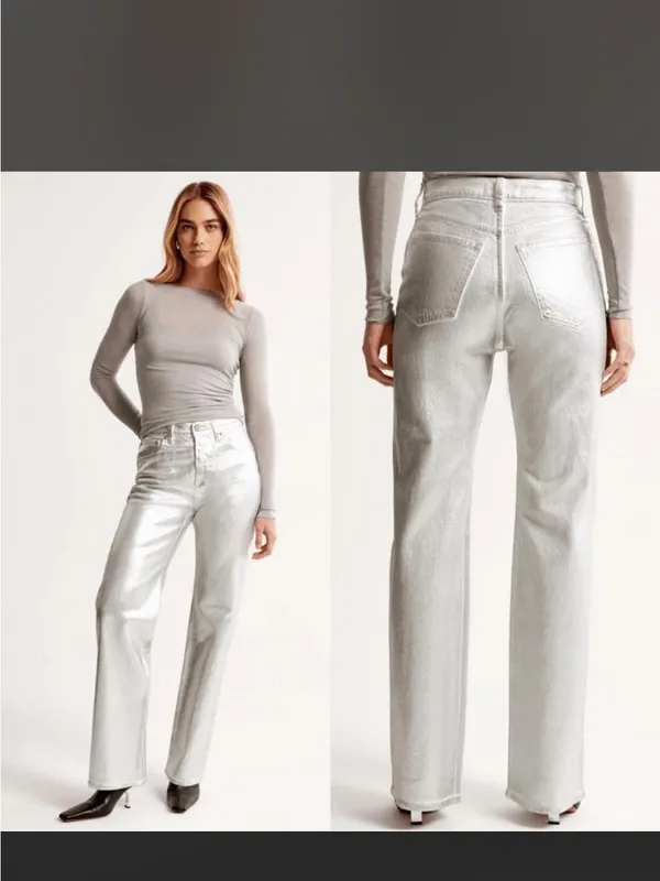 Abercrombie & Fitch Silver Metallic Jeans 28/6R Curve Love 90s‎ relaxed jeans - Image 2