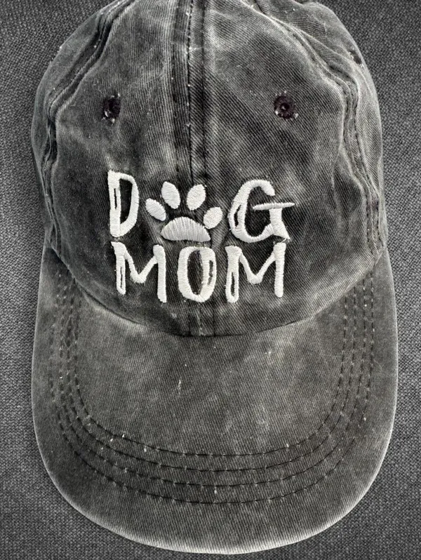 Dog Mom Distressed Black Cotton Baseball Cap - Image 3