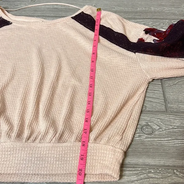 Free People Womens Casual Clash Waffle Top In‎ Rose Balloon Sleeves Boho Sz S - Image 7