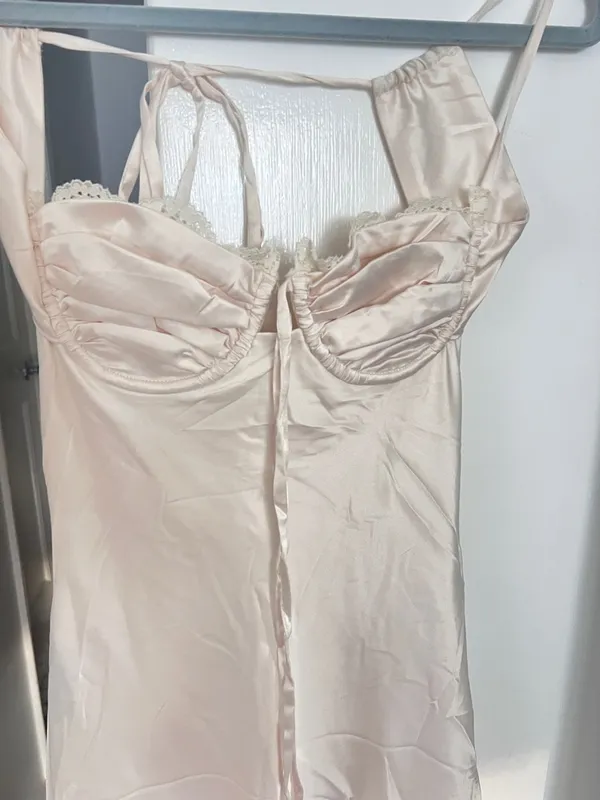 BabyBoo Silky Satin Light Blush Slip Dress with Spaghetti Straps S - Image 2