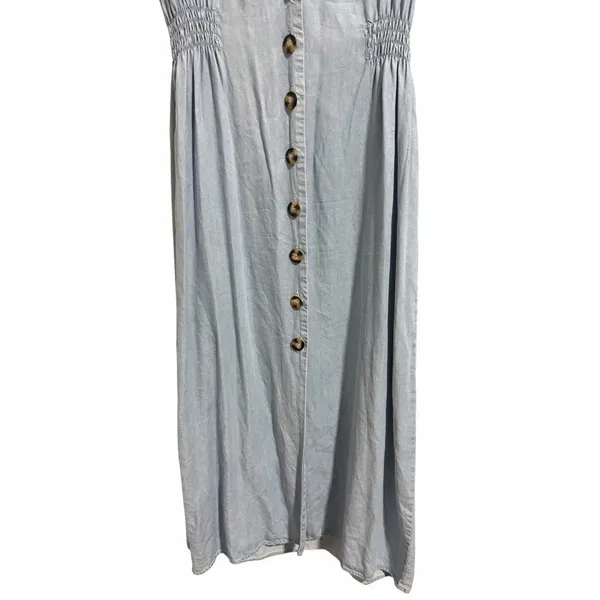 Zara Midi‎ Button UP Dress Lyocell Denim Lightweight V-Neck Women's Size Small - Image 5