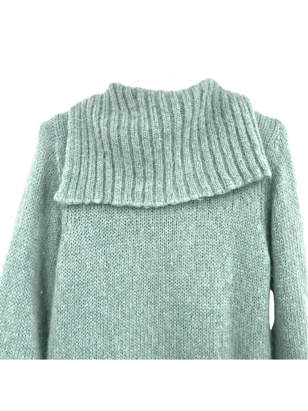 Margaret OLeary Cardigan Sweater Kid Mohair Blend Zip Front Blue Green Size 2 - Image 5