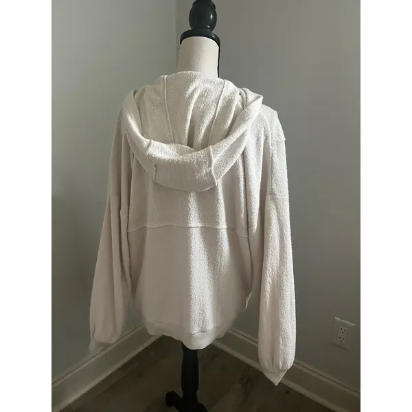 Urban Outfitters Quarter Zip Hoodie Small Cream Coastal Chic Oversized Soft Cozy - Image 3