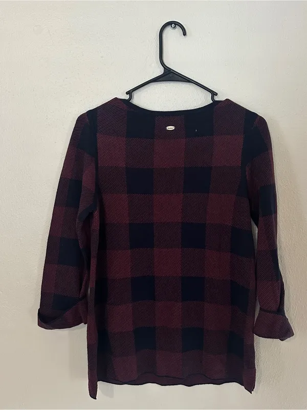 Barbour burgundy and navy plaid cotton blouse - Image 4
