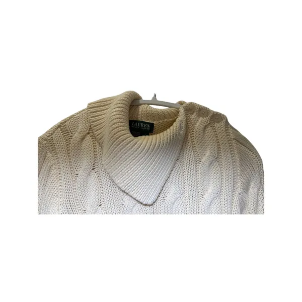 Lauren Ralph Lauren Cable Knit Shawl Collar Pullover Cream Sweater Womens| Large - Image 4