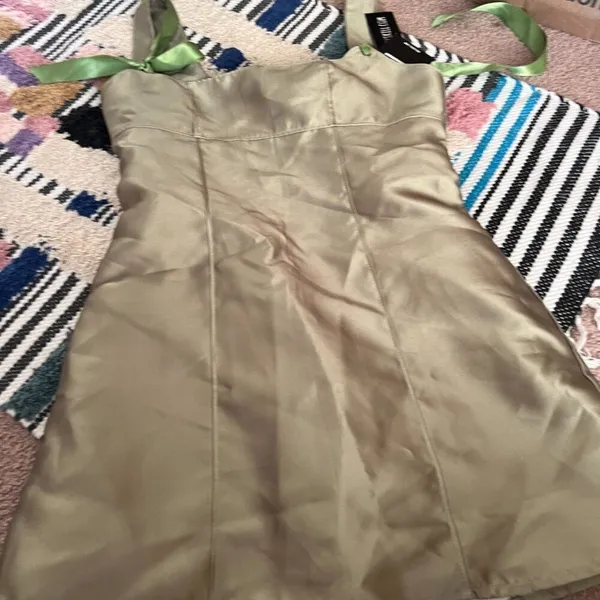 NWT‎ Current Mood green satin mini dress small - Image 10