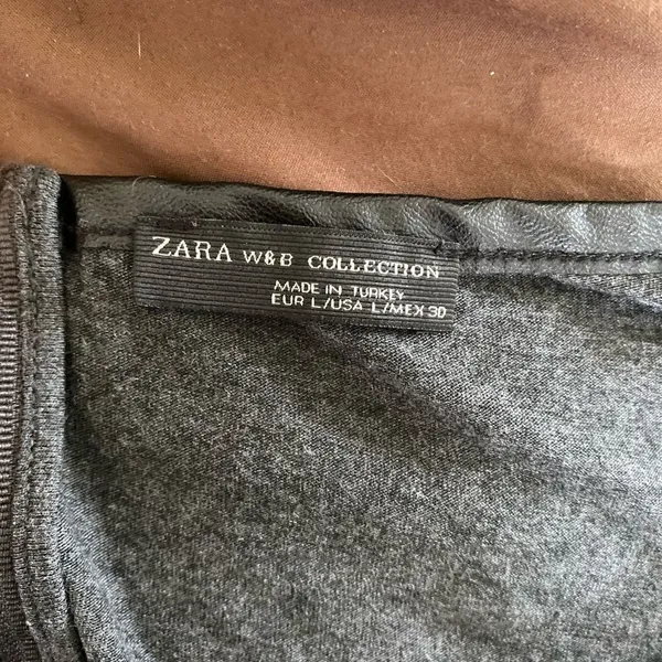 Zara W&B Collection Long Sleeve Dolman Top Faux Leather Trim Size L Gray - Image 6