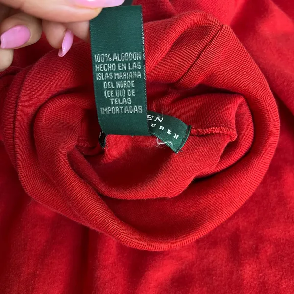 Vintage Lauren Ralph Lauren Red Turtleneck Sweater Womens L Crest Logo Cotton - Image 5