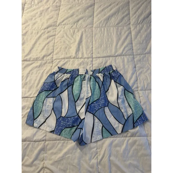 Shein Blue Shorts White Geometric Drawstring Waist Summer Beach Pool Large Women - Image 7