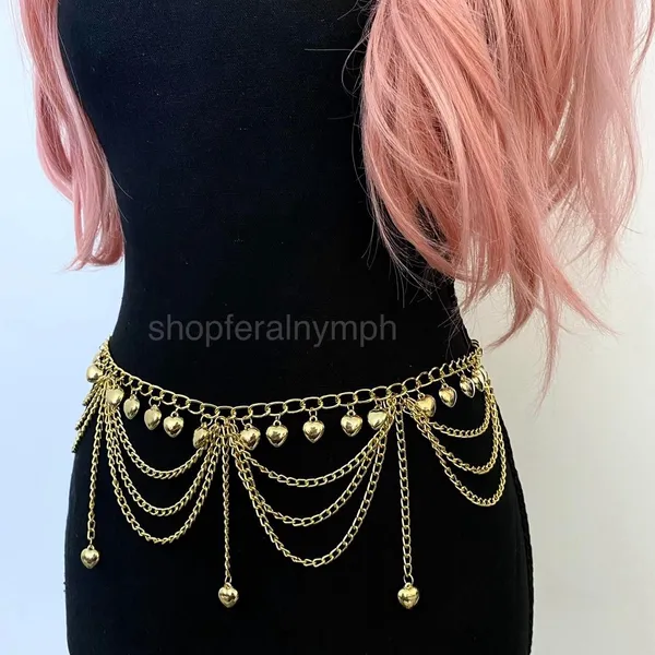 Gold Y2K Tiered Heart Charm Waist Chain Belt, Fits 22-27.5 Inches, X7GA1304 - Image 6