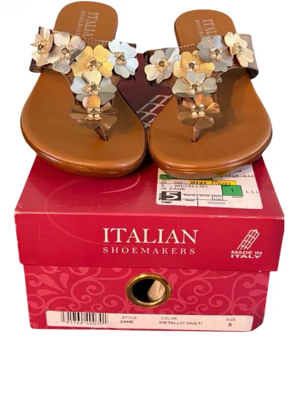 Italian Shoemakers Women's Metallic Zane Flowered Wedge Sandals NIB Size 8 - Image 5