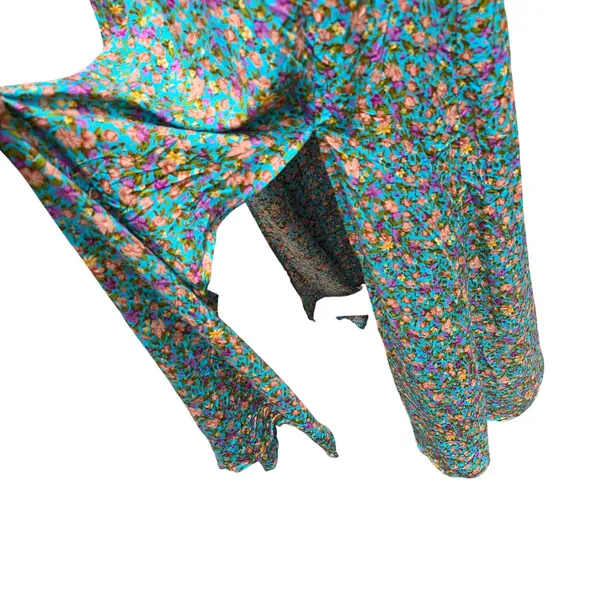 Silk & Salt‎ NWT Teal Floral Halter Maxi Dress Tie Waist Double Slit Medium - Image 5