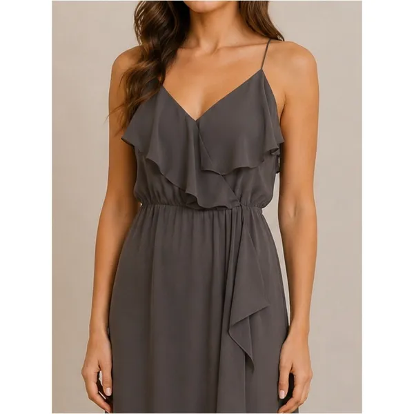 Nouvelle Amsale Drew Gray Chiffon Ruffle Wrap Spaghetti Strap Slip Dress Size XL - Image 7