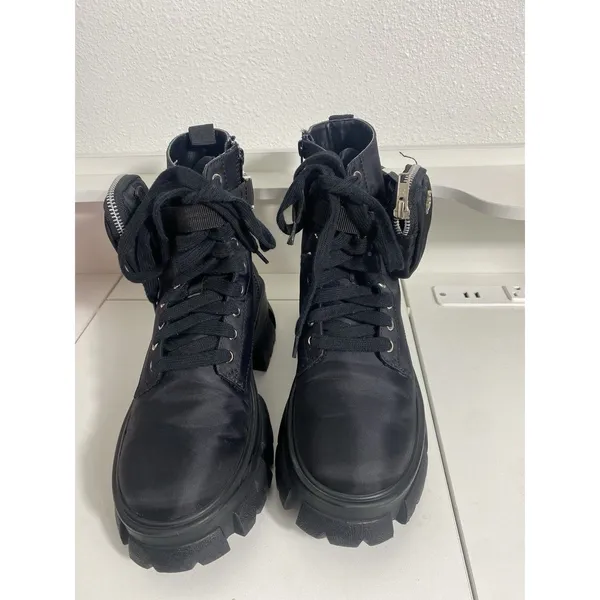 Steve Madden Thora-P Black Nylon Lace-Up Combat Ankle Lug Boots Women's 8 - Image 6