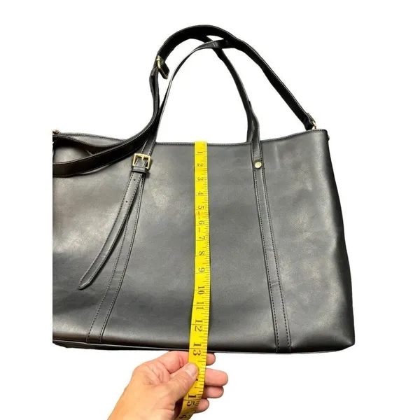 Women's Black Faux Leather Tote Bag With Multiple Compartments & Adjustable Stra - Image 8