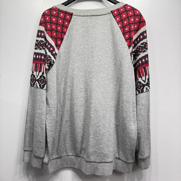 Tommy Hilfiger Gray Crewneck Sweatshirt Red Print Sleeves Navy Stitched Logo - Image 6