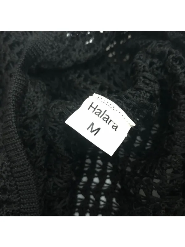 Halara Mesh Crochet Knit Sheer Black Midi Skirt With Drawstring Waist Size M - Image 3