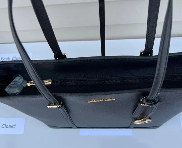 Michael Kors *one Scratch On Back *Black Jet Set Travel Saffiano Leather Tote - Image 6
