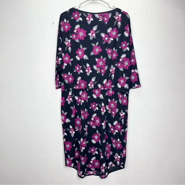 NWT Ralph Lauren Purple Black‎ Floral Tie Waist 3/4 Sleeve Stretch Dress Size 1X - Image 6