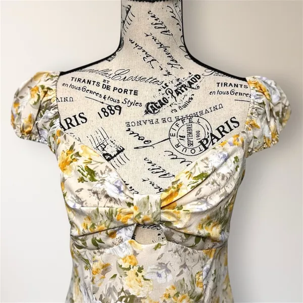 ASTR The‎ Label Yellow Floral Puff Sleeve Mini Dress S Homecoming Cottagecore - Image 4