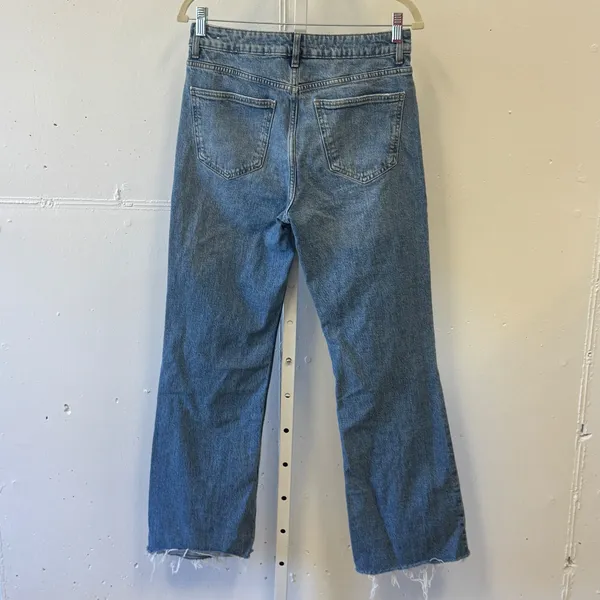 Mango MNG Fiona High Rise Flare Mid Rise Jeans Blue Raw Hem Size 8 Contemporary‎ - Image 2