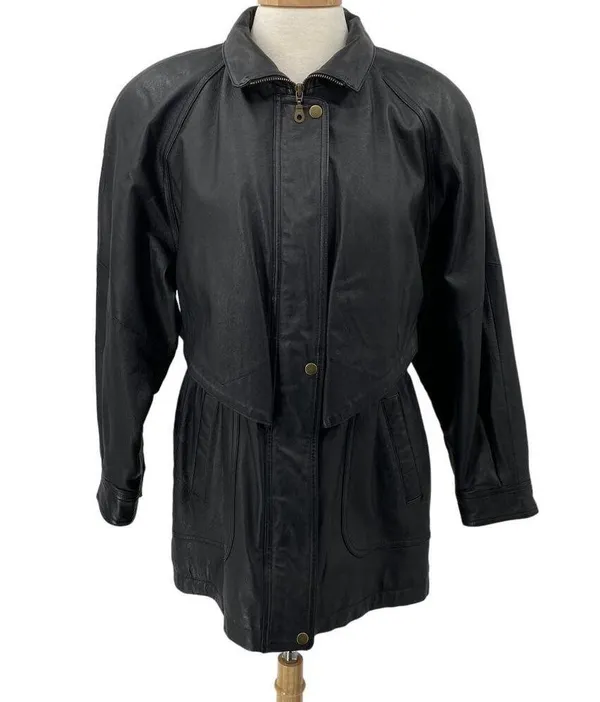 Vintage Genuine Leather Jacket Longline Layered Full Front Zipper Womens Medium - Image 4